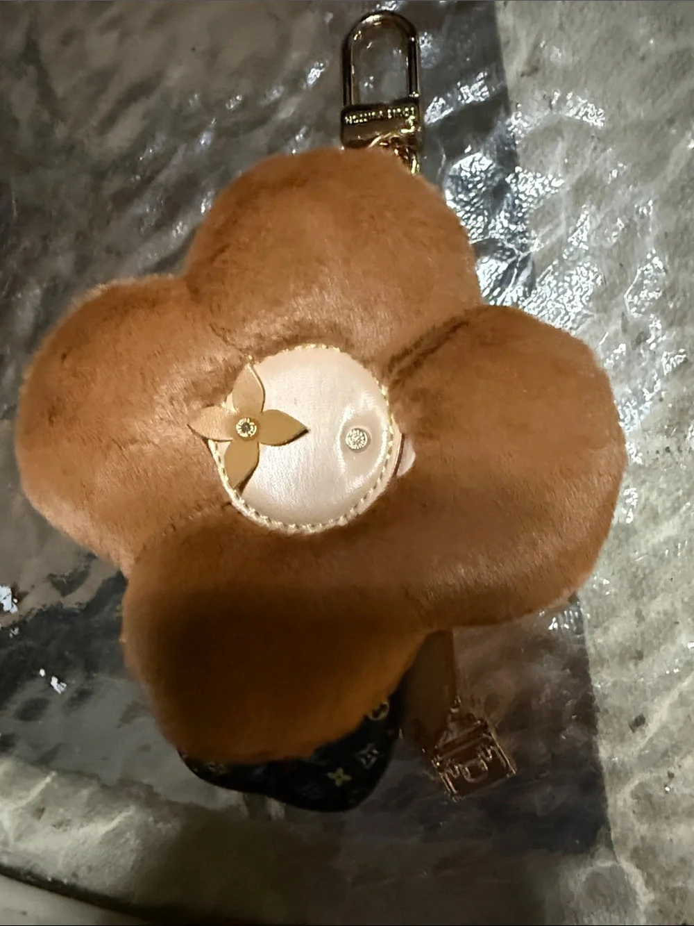 Louis Vuitton Tan Plush Flower Bag Charm with Gold Hardware